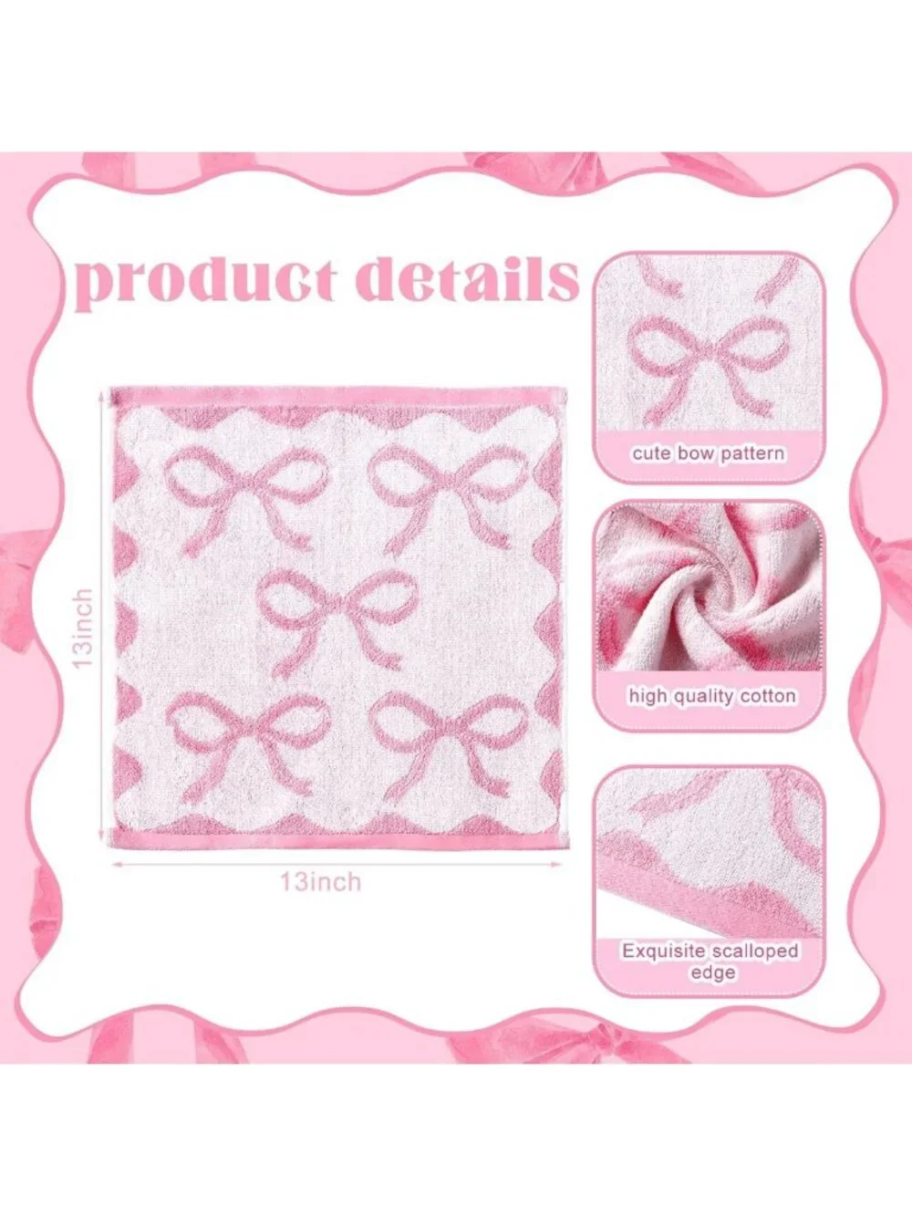 6 Pcs 100% Cotton Washcloths - Soft, Absorbent Bow Towels for Home & Spa Use